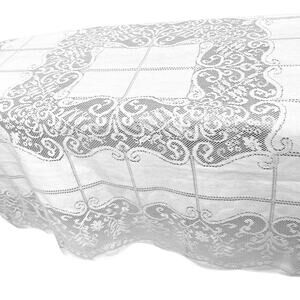 Ivory Lace Tablecloth Polyester Open Weave Floral Scroll Pattern Square 38"